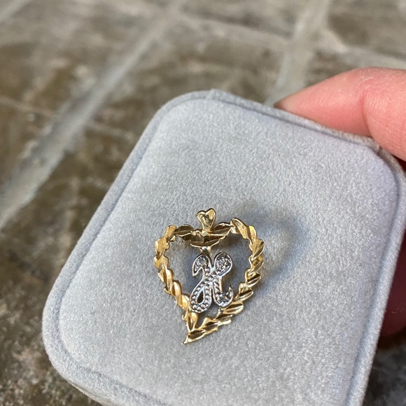 Jewelry - GENUINE 14KT Gold Diamond Pendant Charm Heart Initial Charm “H”